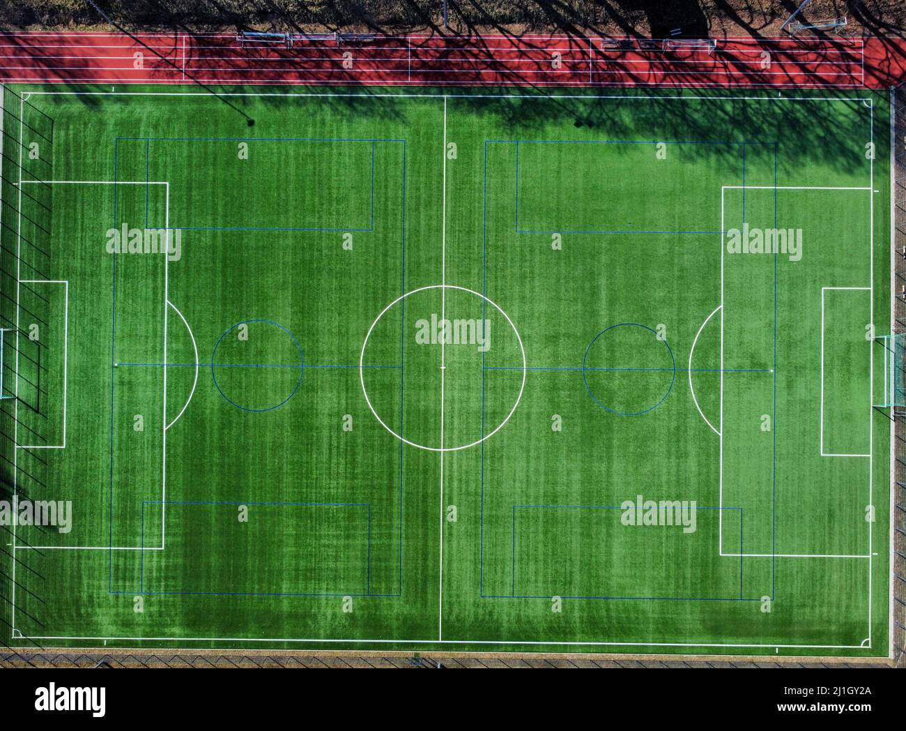 Aerial view of a soccer field Stock Photo