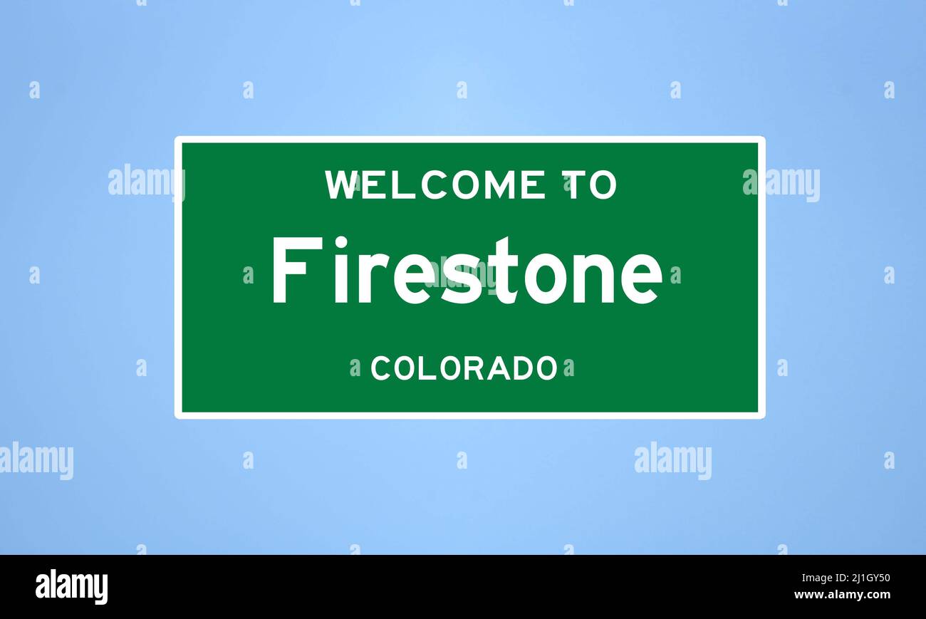 Firestone, Colorado city limit sign. Town sign from the USA. Stock Photo