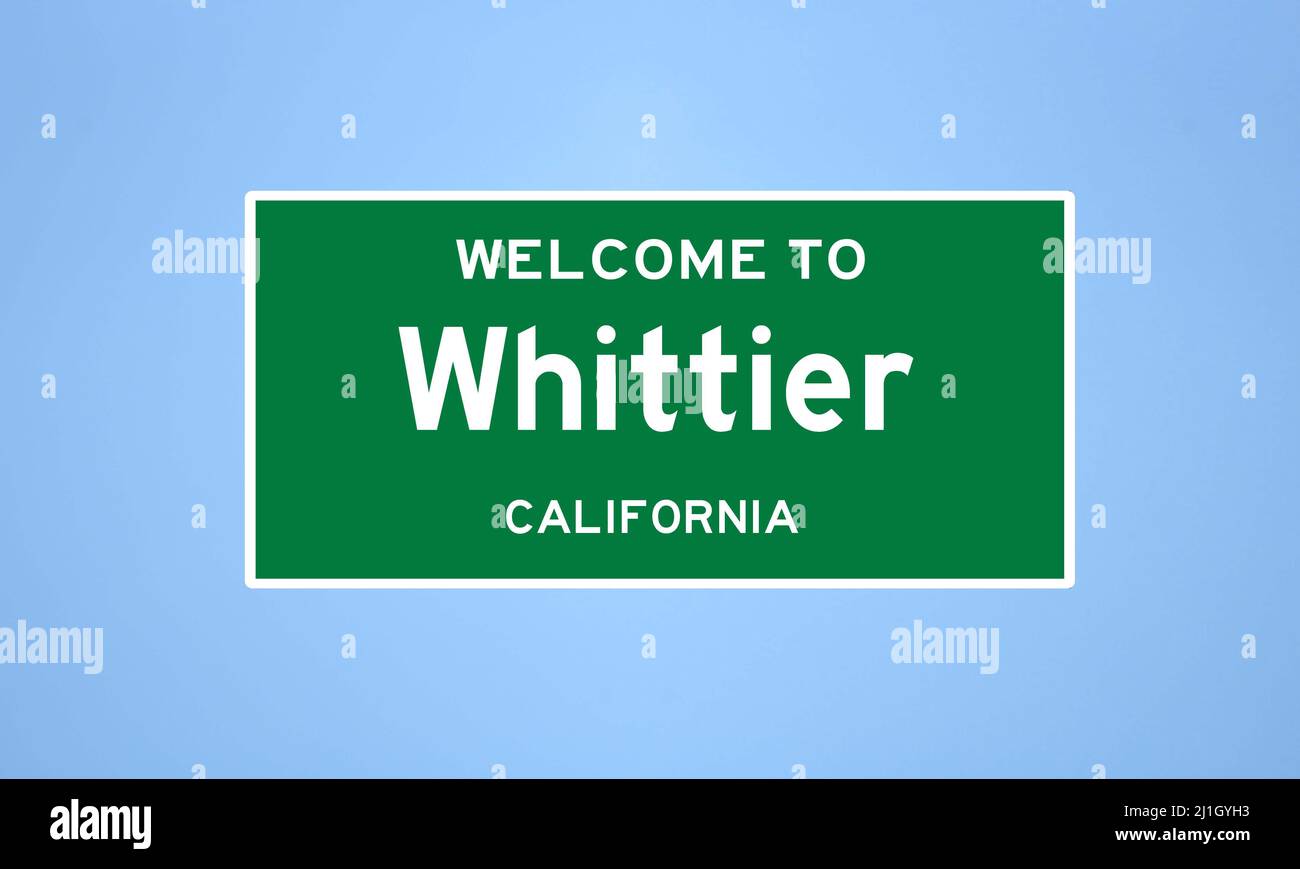 Whittier, California city limit sign. Town sign from the USA Stock