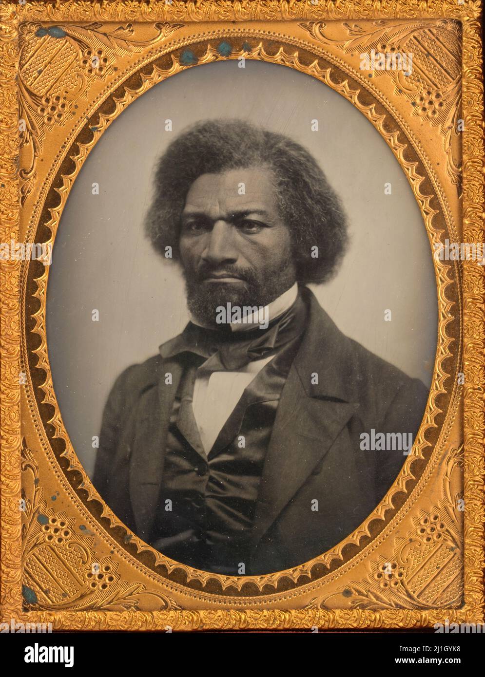 An 1856 framed quarter-plate ambrotype photograph of the abolitionist Frederick Douglass, by an unknown photographer. Stock Photo