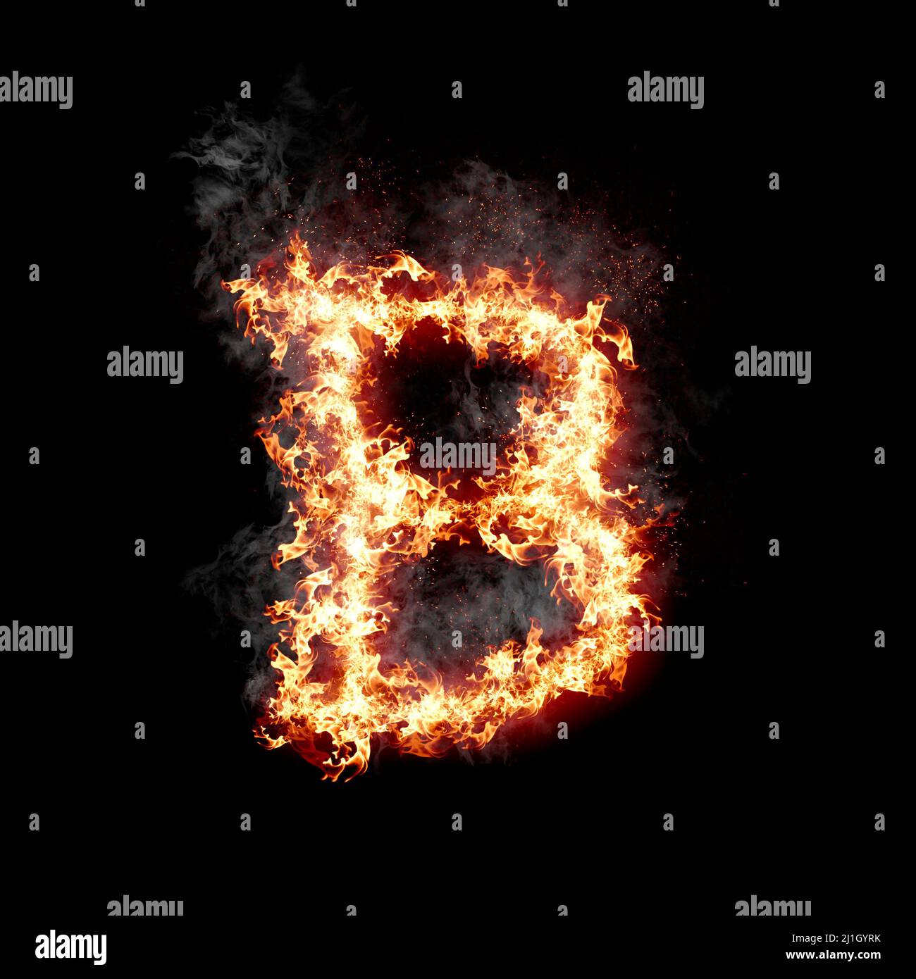 Letter B Burning In Fire With Smoke, Digital Art Isolated On Black ...