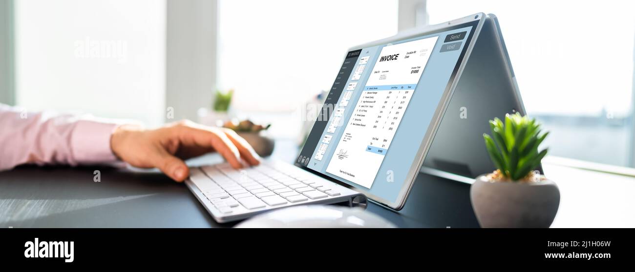 Business Invoice Tax Management. Accountant Using Monitor Stock Photo ...
