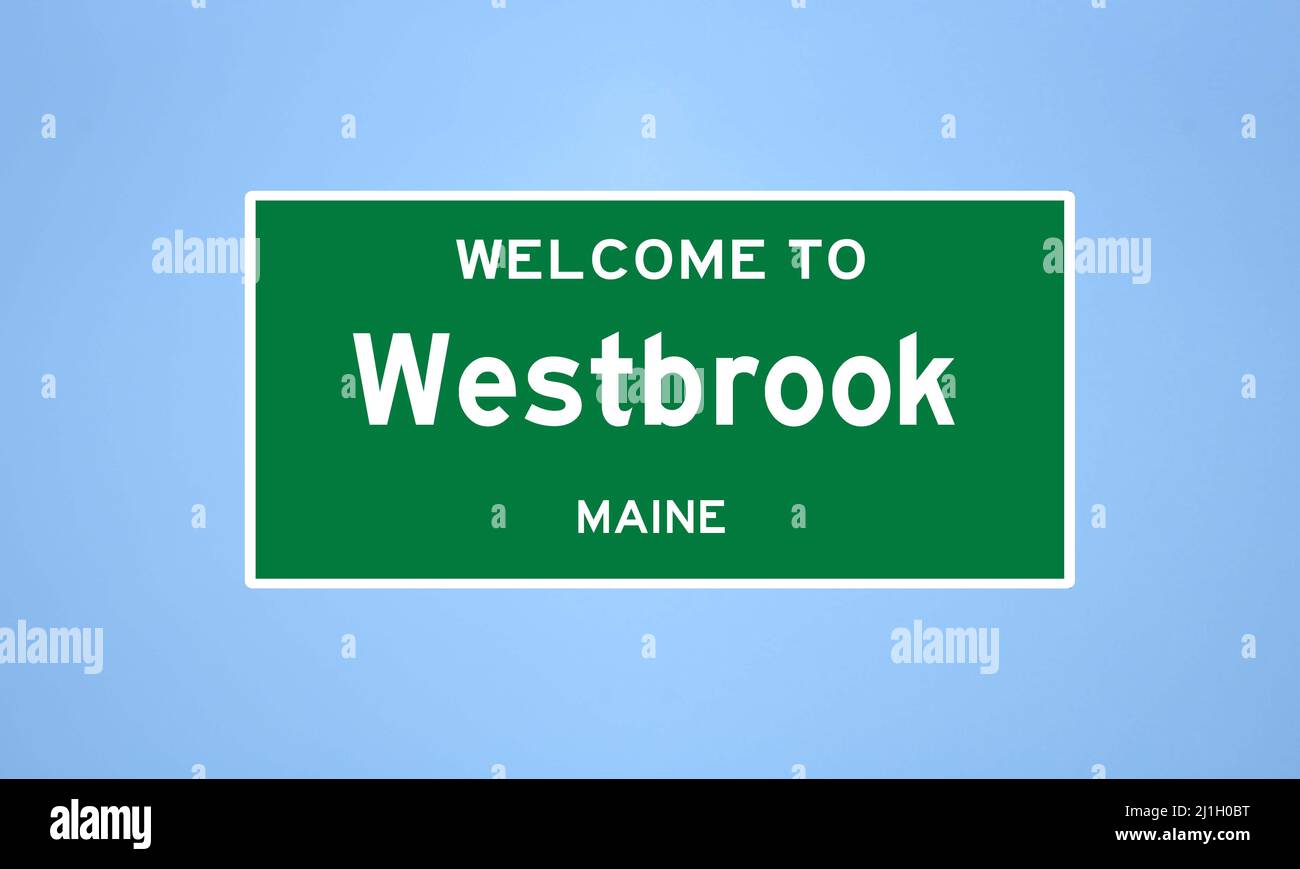 Westbrook, Maine city limit sign. Town sign from the USA Stock Photo