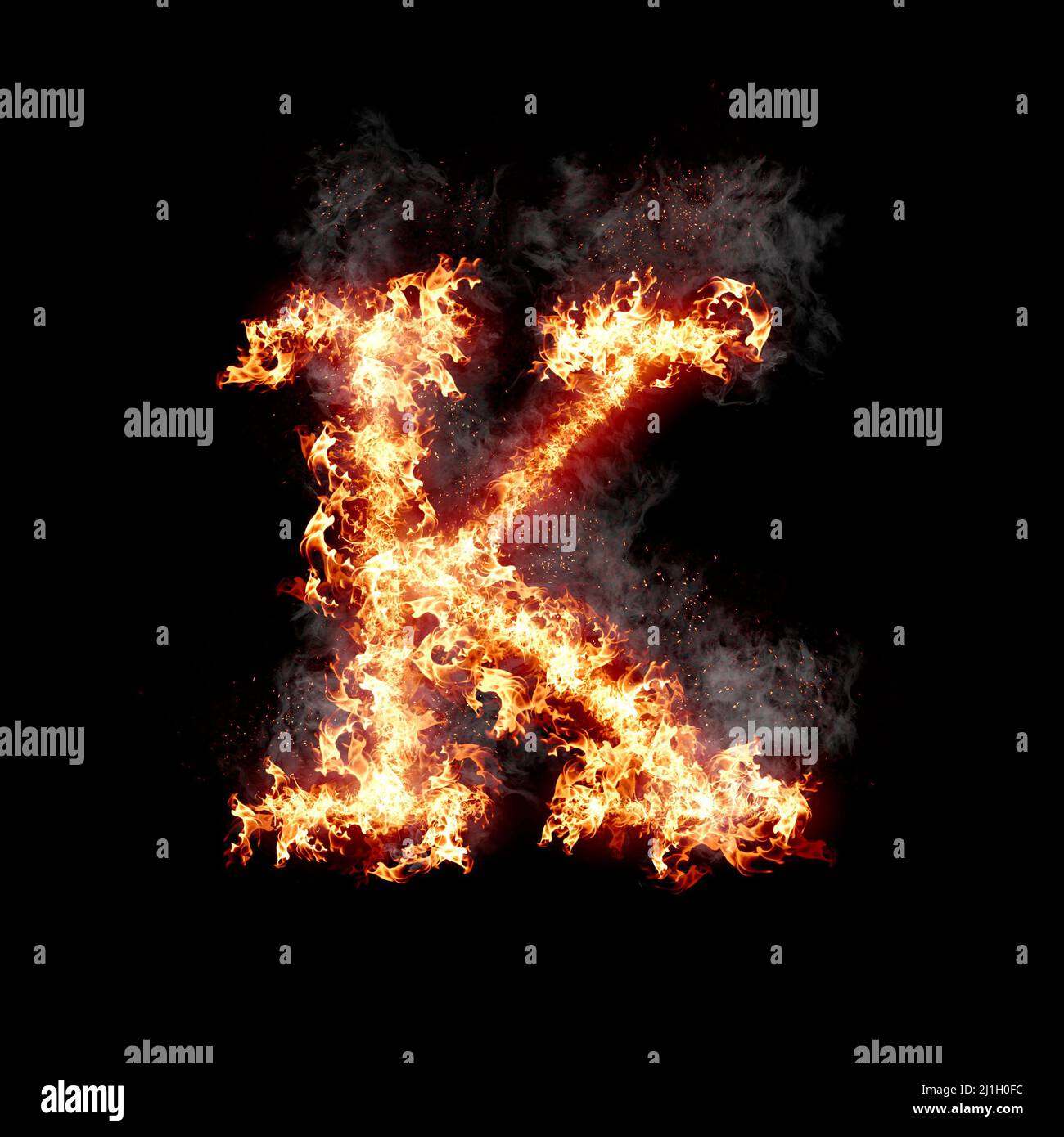 Letter K burning in fire with smoke, digital art isolated on black  background, a letter from alphabet set Stock Photo - Alamy