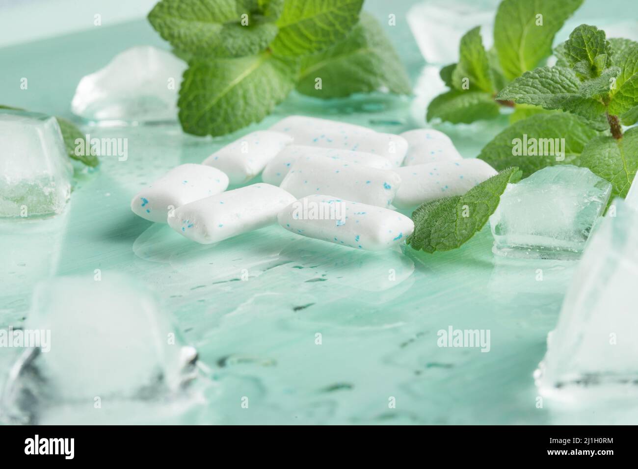 Chewing gum with mint and ice Stock Photo