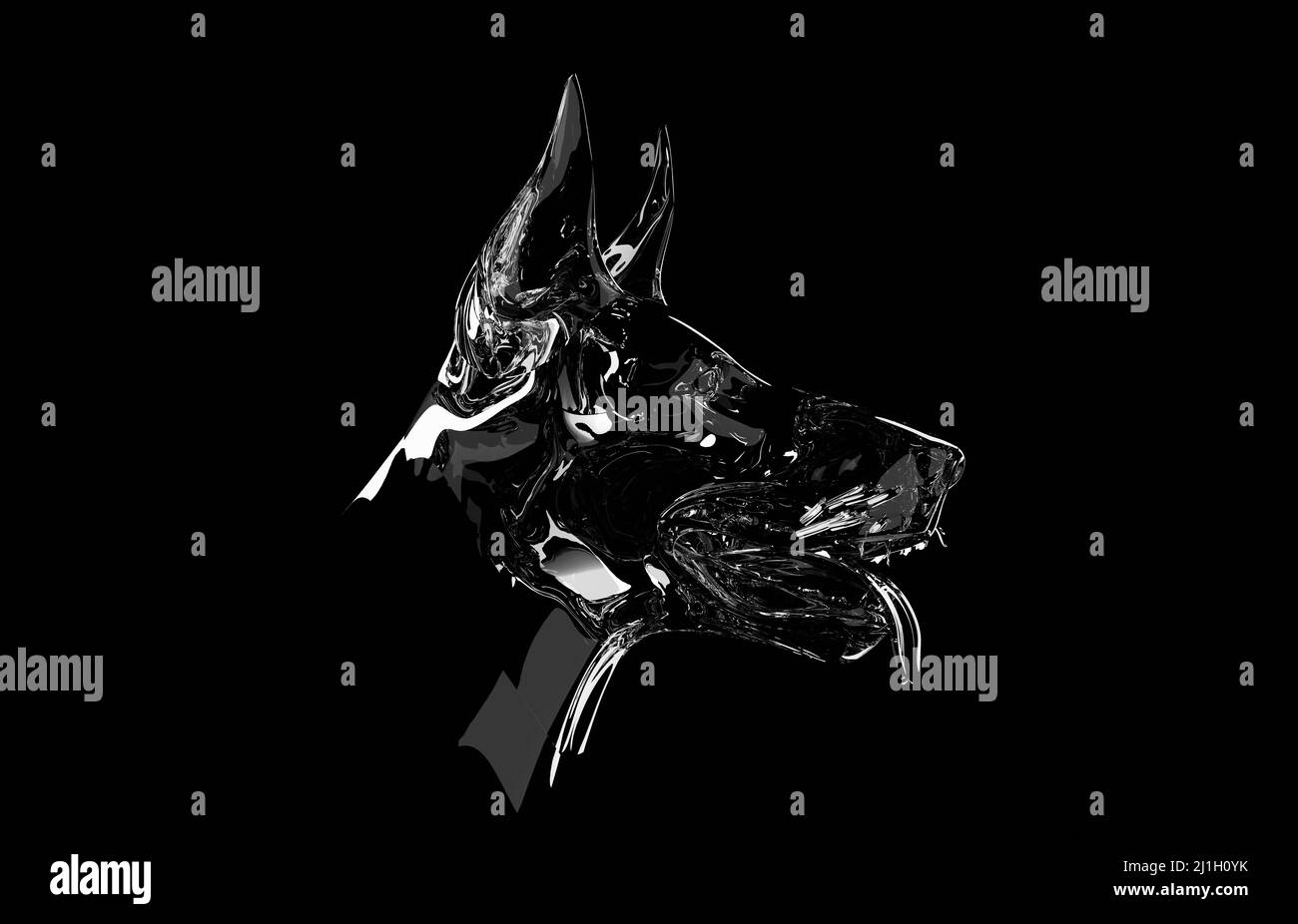 Abstract close up view of Doberman. Pets, dog lovers, animal themed design element isolated on black background.  Mistry style trendy modern design. 3 Stock Photo