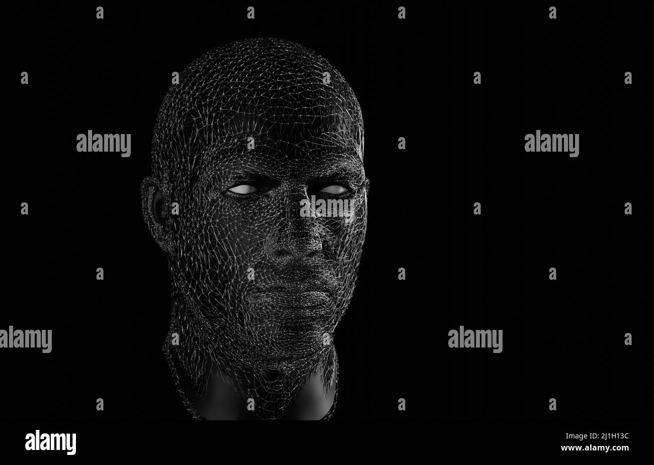 Black and white fragment abstract human head and face, 3d rendering of a cyborg head construction, artificial intelligence concept. Stock Photo