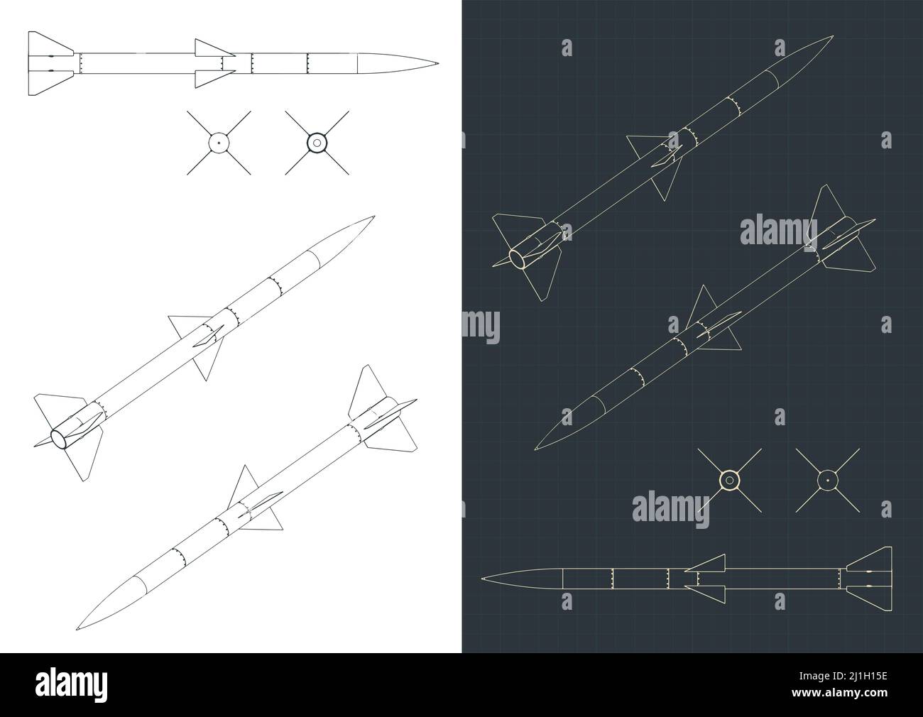 Stylized vector illustration of blueprints of missile Stock Vector