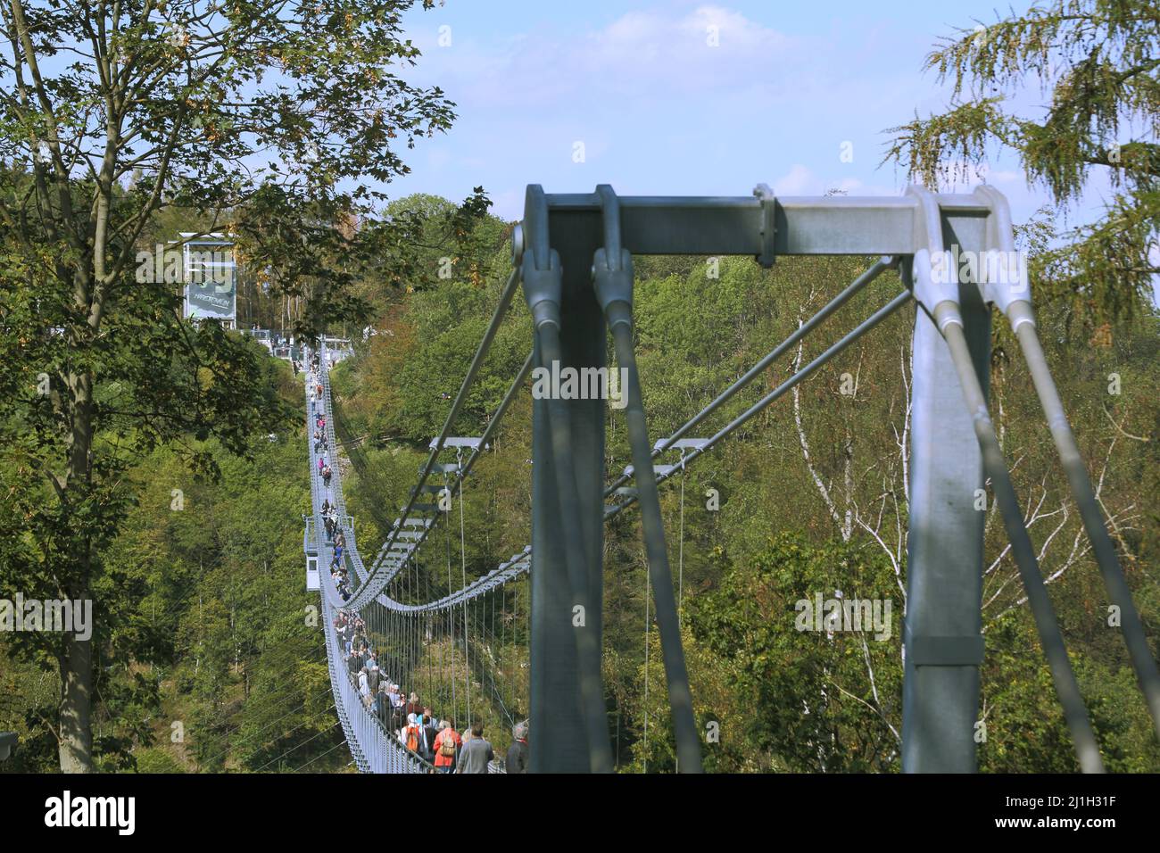 Titan-RT suspension bridge 485m long at the Rappbodetalsperre in the Harz Mountains, Saxony-Anhalt, Germany Stock Photo