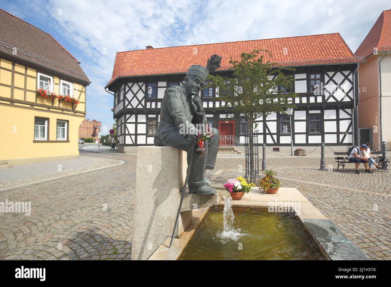 Fountain at the market square in Harzgerode, Saxony-Anhalt, Germany Stock Photo