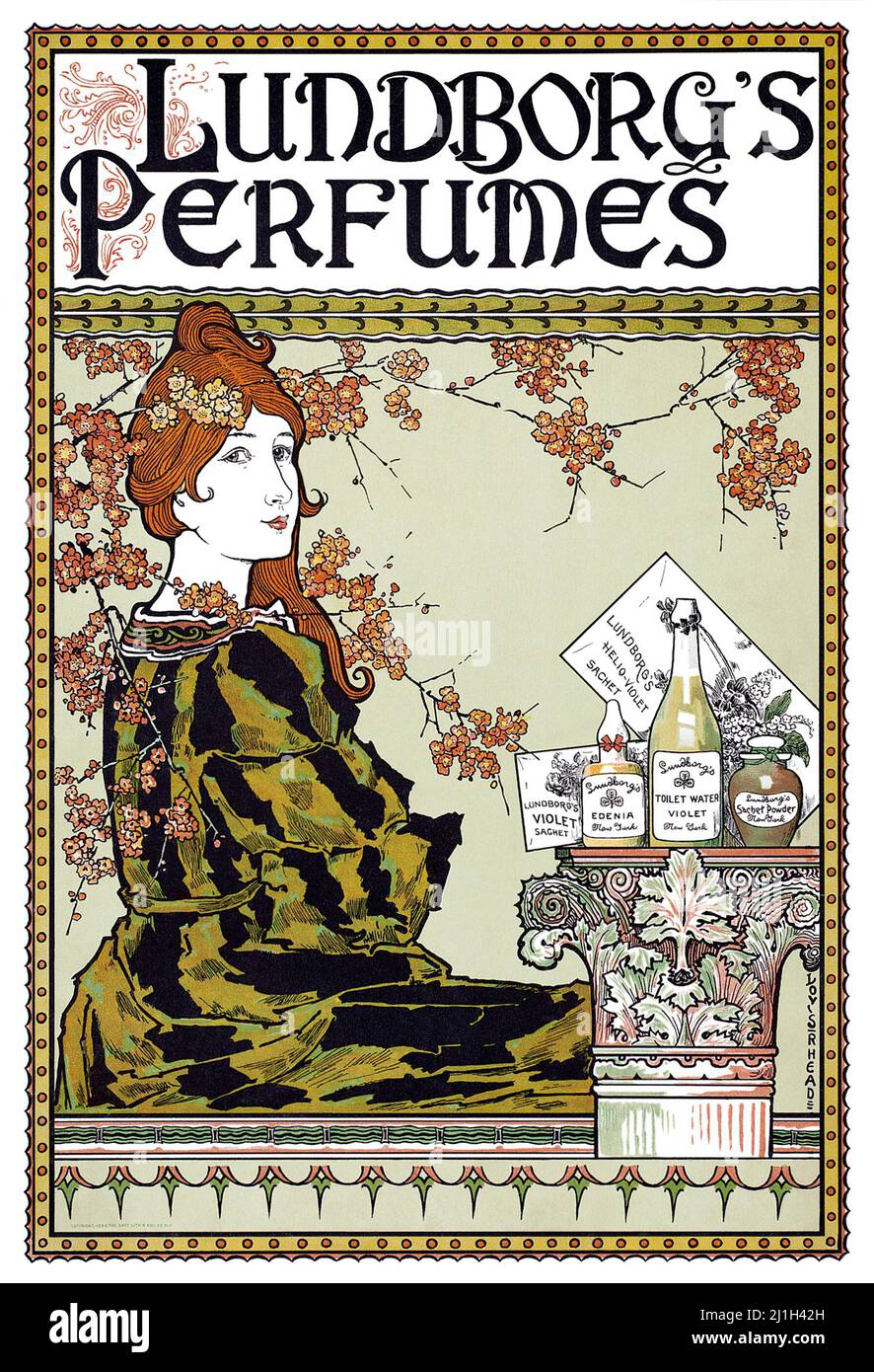 1894 art nouveau poster for Lundborg's Perfumes. Stock Photo