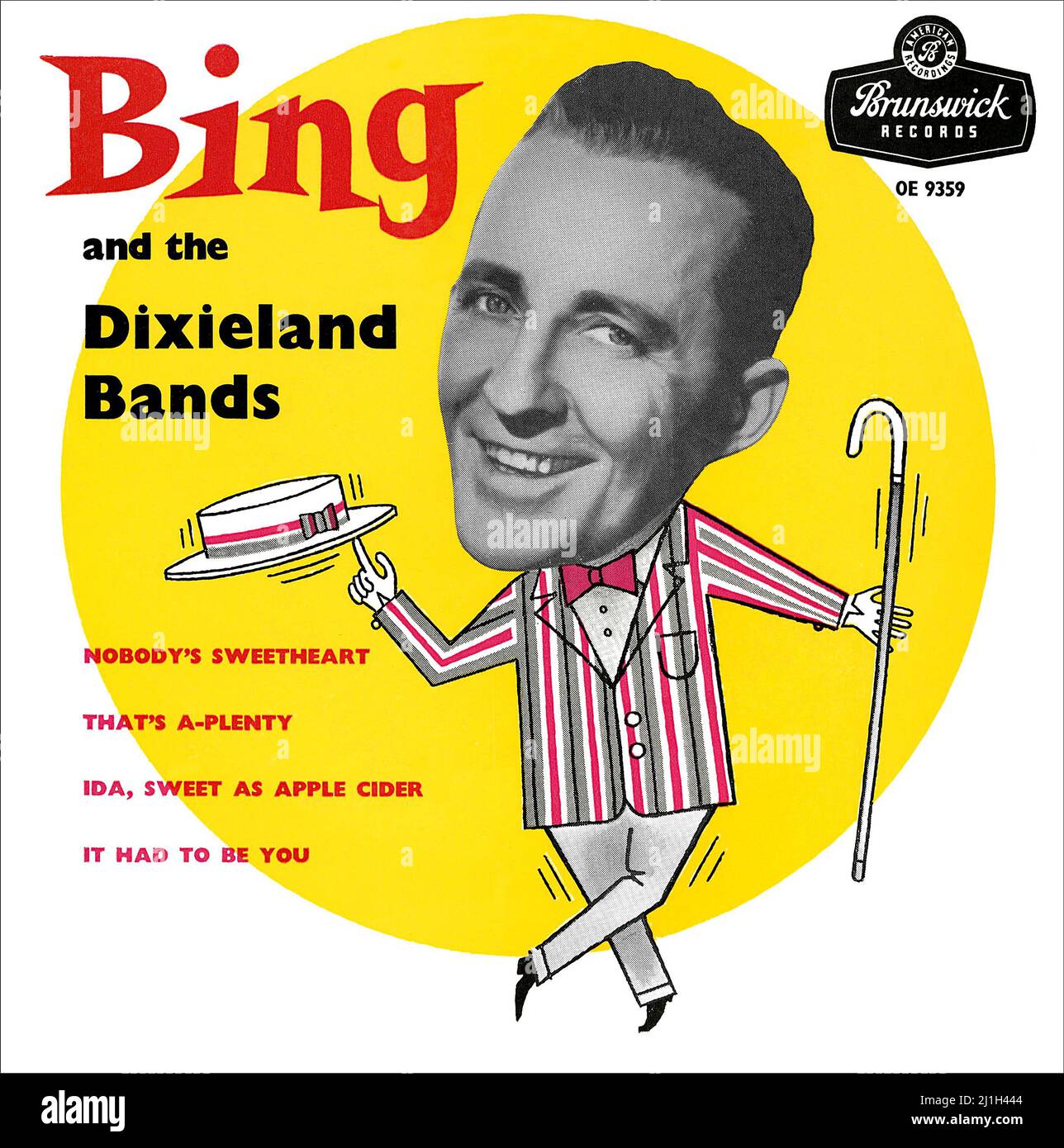 Front cover of a British vinyl 7' E.P. by Bing Crosby titled Bing and the Dixieland Bands. Issued in 1958 on the Brunswick label. Stock Photo