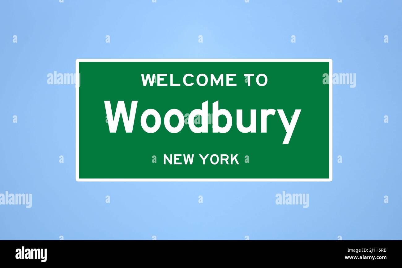 Woodbury, New York city limit sign. Town sign from the USA Stock Photo