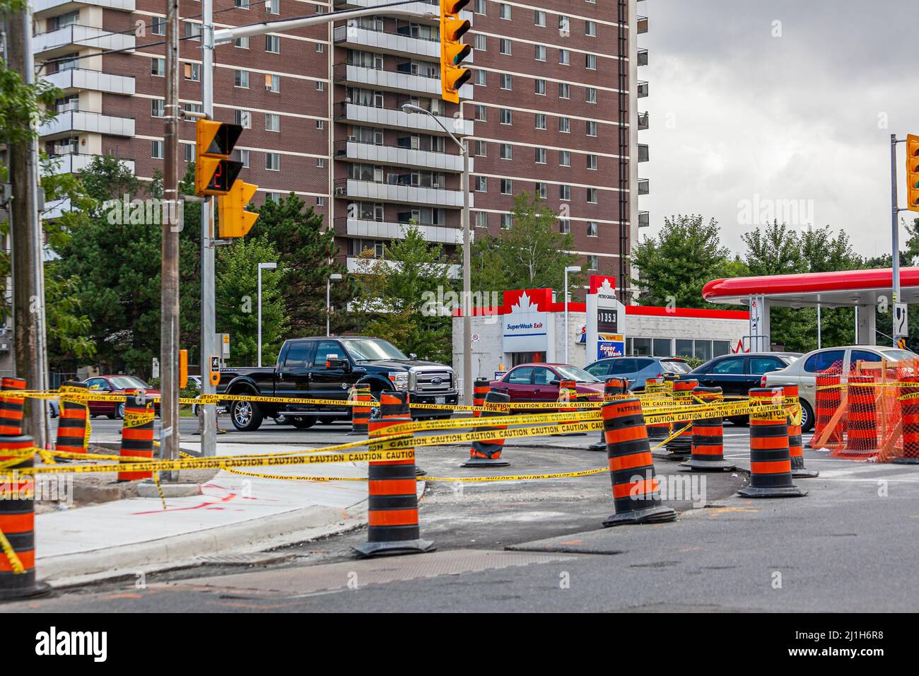 Toronto, Ontario, Canada, August 2013 Road works at a junction with