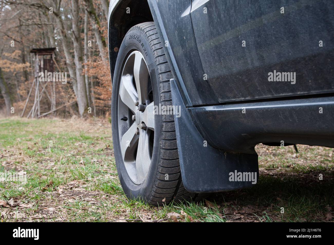 With the offroad vehicle in the hunting ground. Car tires with wheel