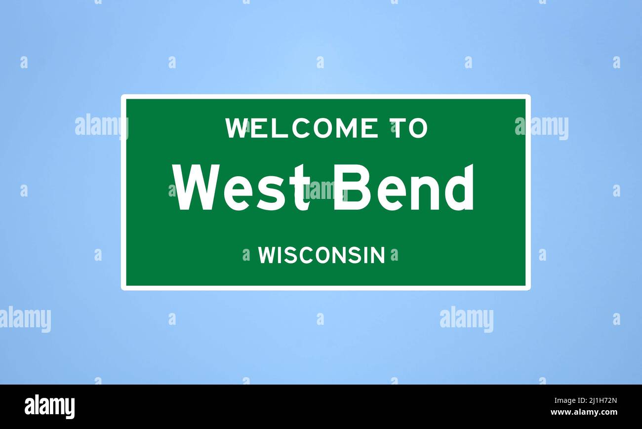 West Bend, Wisconsin city limit sign. Town sign from the USA. Stock Photo