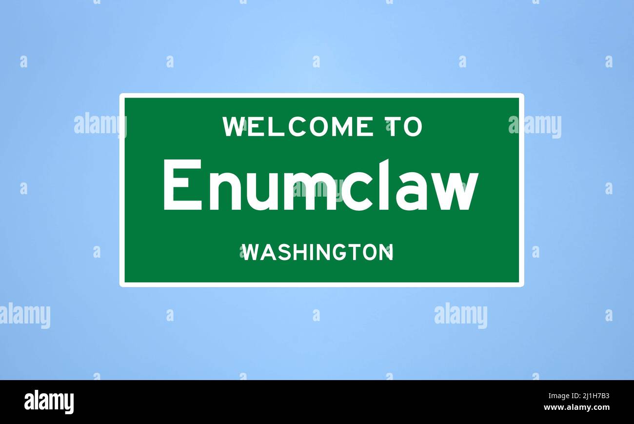 Enumclaw, Washington city limit sign. Town sign from the USA. Stock Photo