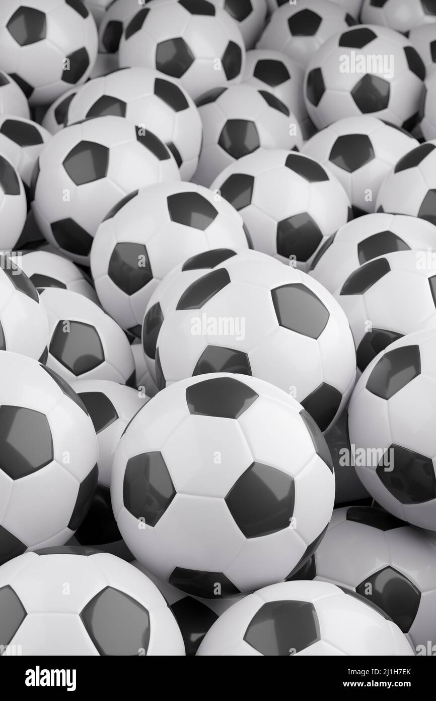 Black and white soccer balls background. 3d illustration Stock Photo ...