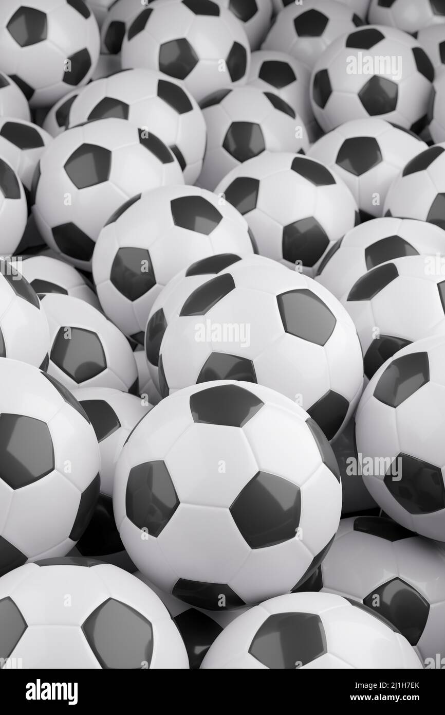 Black and white soccer balls background. 3d illustration Stock Photo