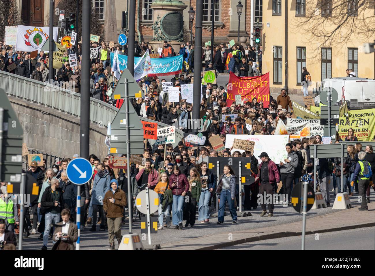 STOCKHOLM, SWEDEN - MARCH 25, 2022: 19-year-old Swedish climate activist Greta Thunberg demonstrating in Stockholm on Fridays. Stock Photo