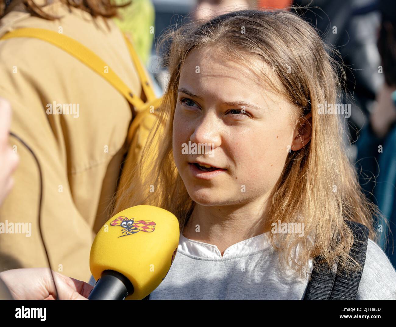 STOCKHOLM, SWEDEN - MARCH 25, 2022: 19-year-old Swedish climate activist Greta Thunberg demonstrating in Stockholm on Fridays. Stock Photo