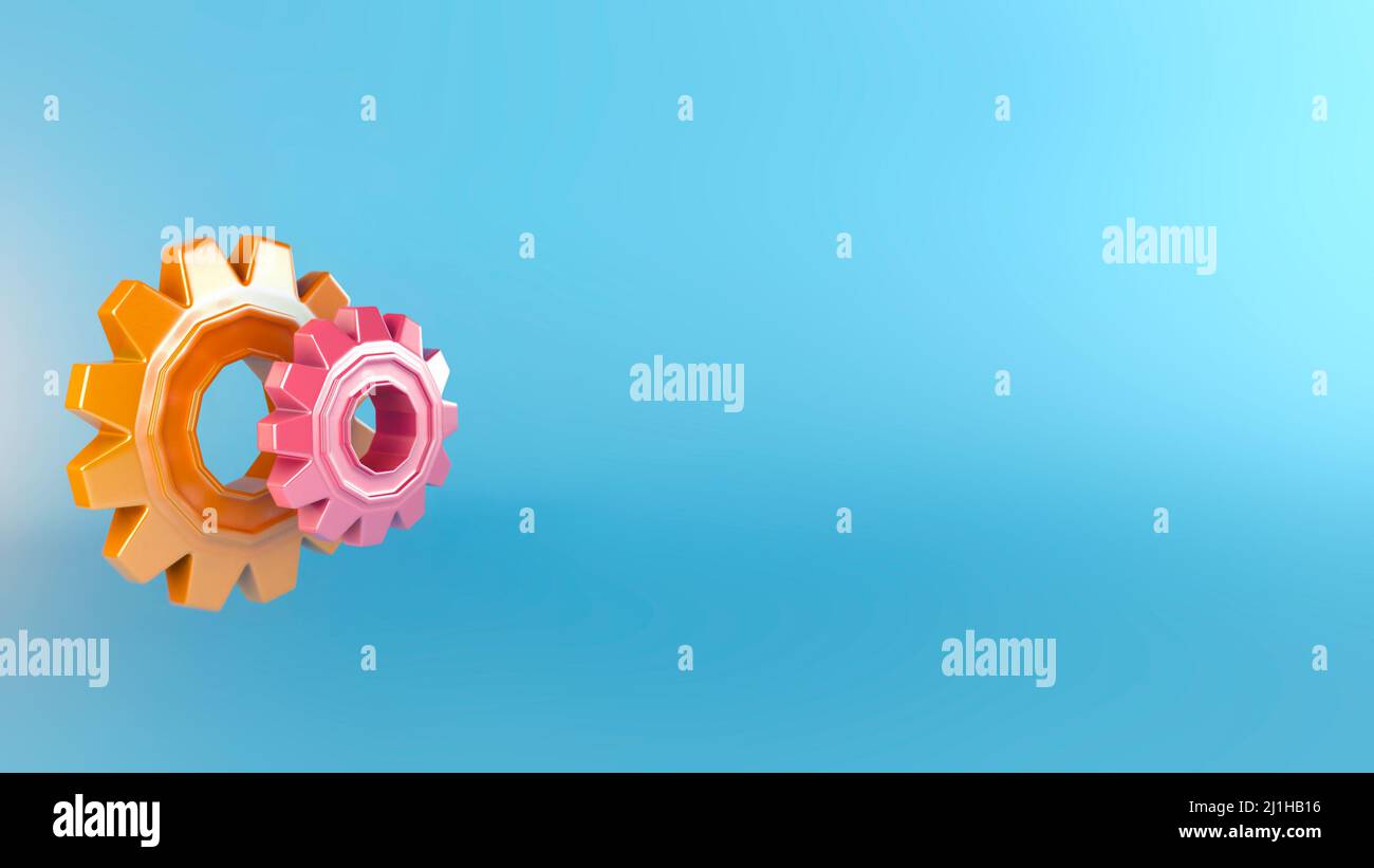 Blue background with colorful gears, 3d illustration Stock Photo