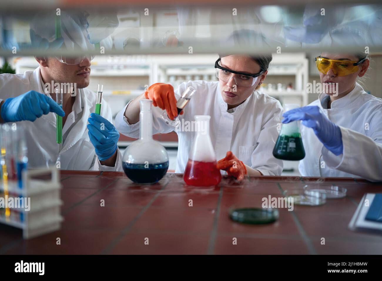 Young chemistry students in a working atmosphere in the university ...