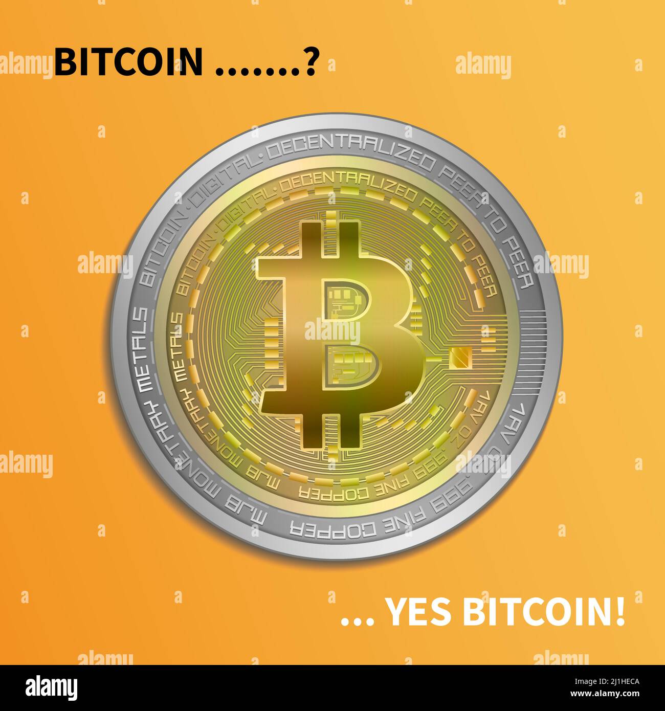 Bitcoin coin silver gold, orange background vector Stock Vector