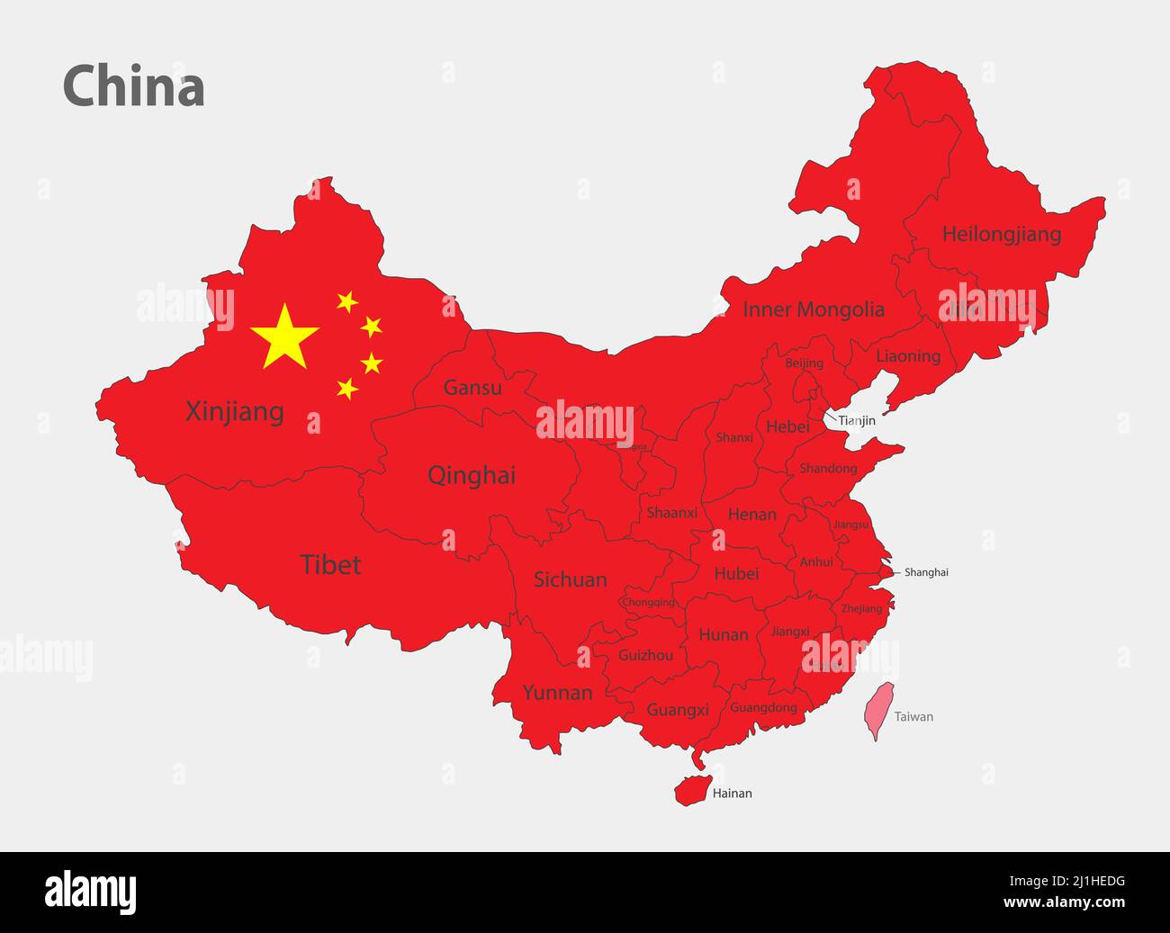 Map of the China in the colors of the flag with administrative divisions vector Stock Vector