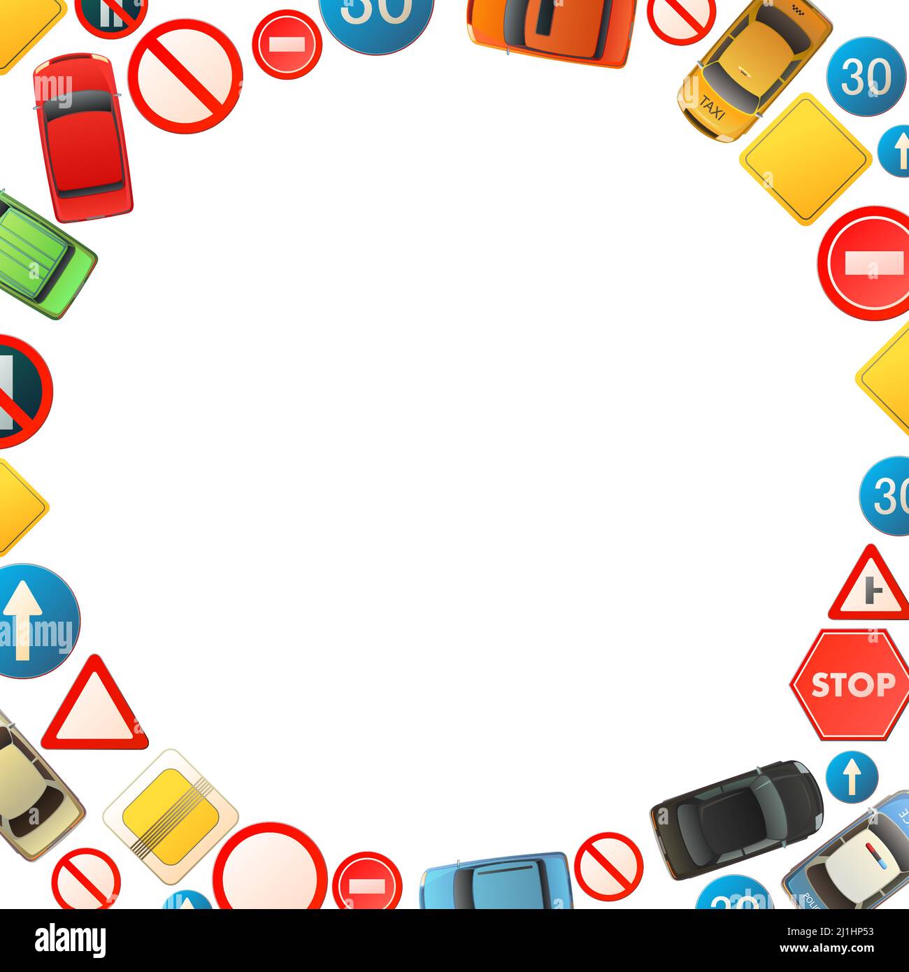 Road Signs Round Frame Auto Traffic Specify And Top View