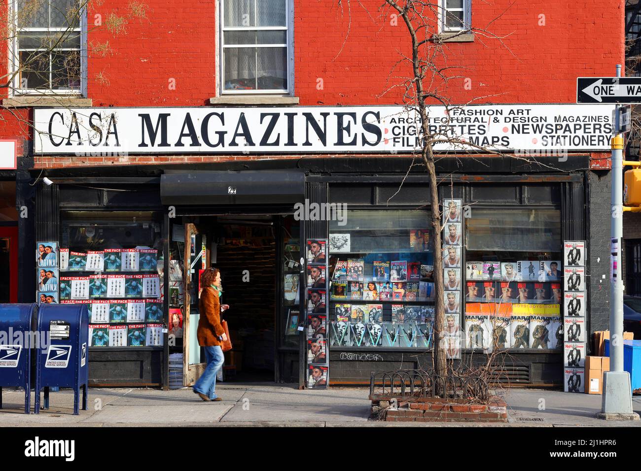 Casa Magazines, 22 8th Ave, New York, NYC storefront photo of a magazine store in the Greenwich Village neighborhood in Manhattan. Stock Photo