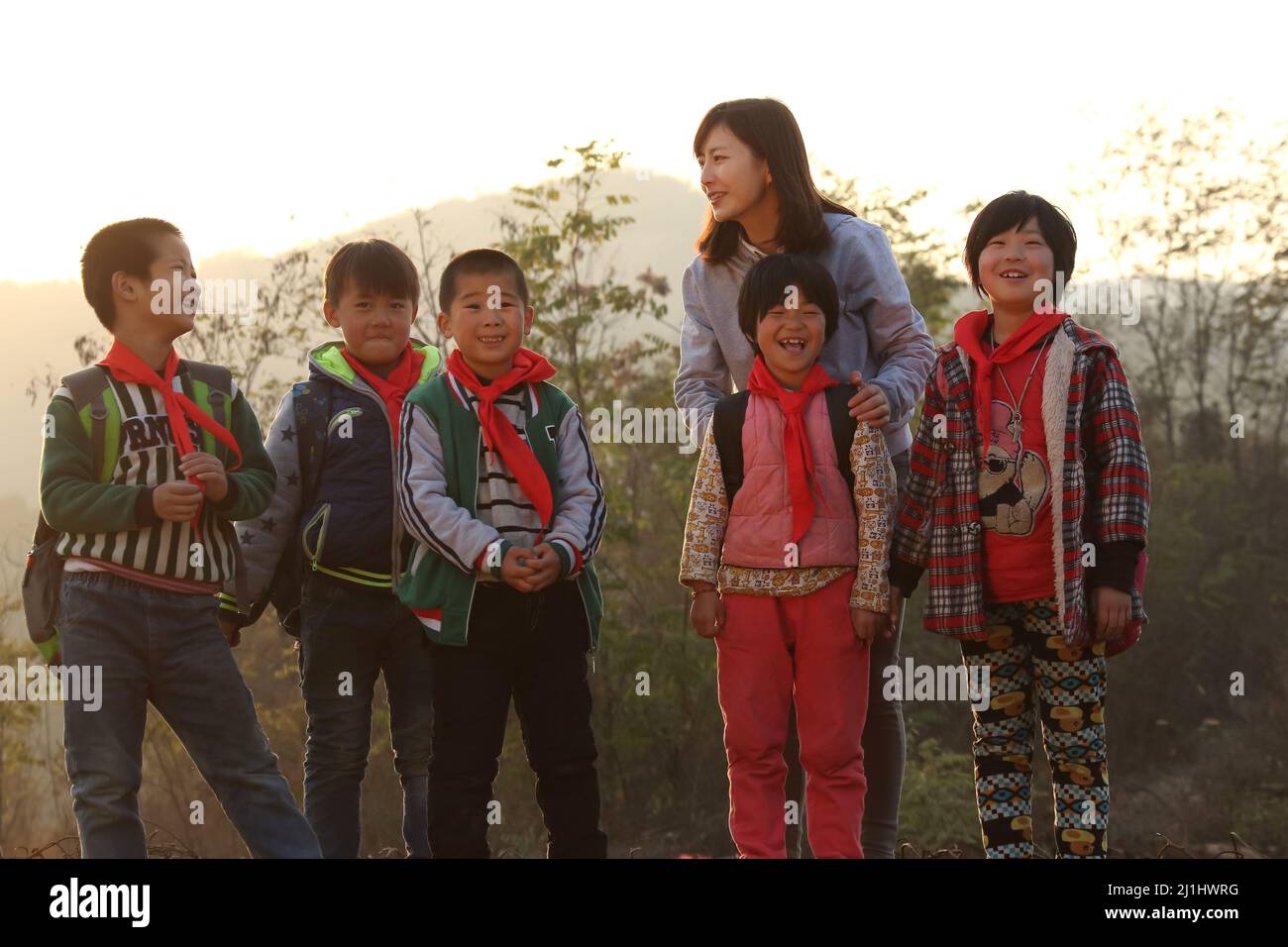 Rural female teachers and students in the wild stock photo alamy