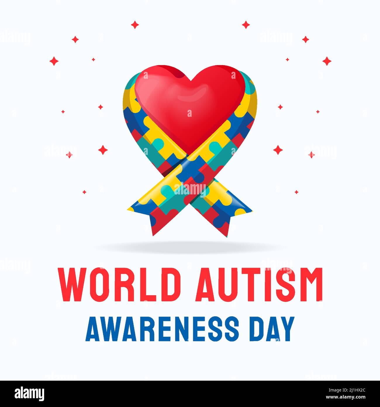 world autism awareness day illustration, with patterned puzzle pieces ribbon Stock Vector