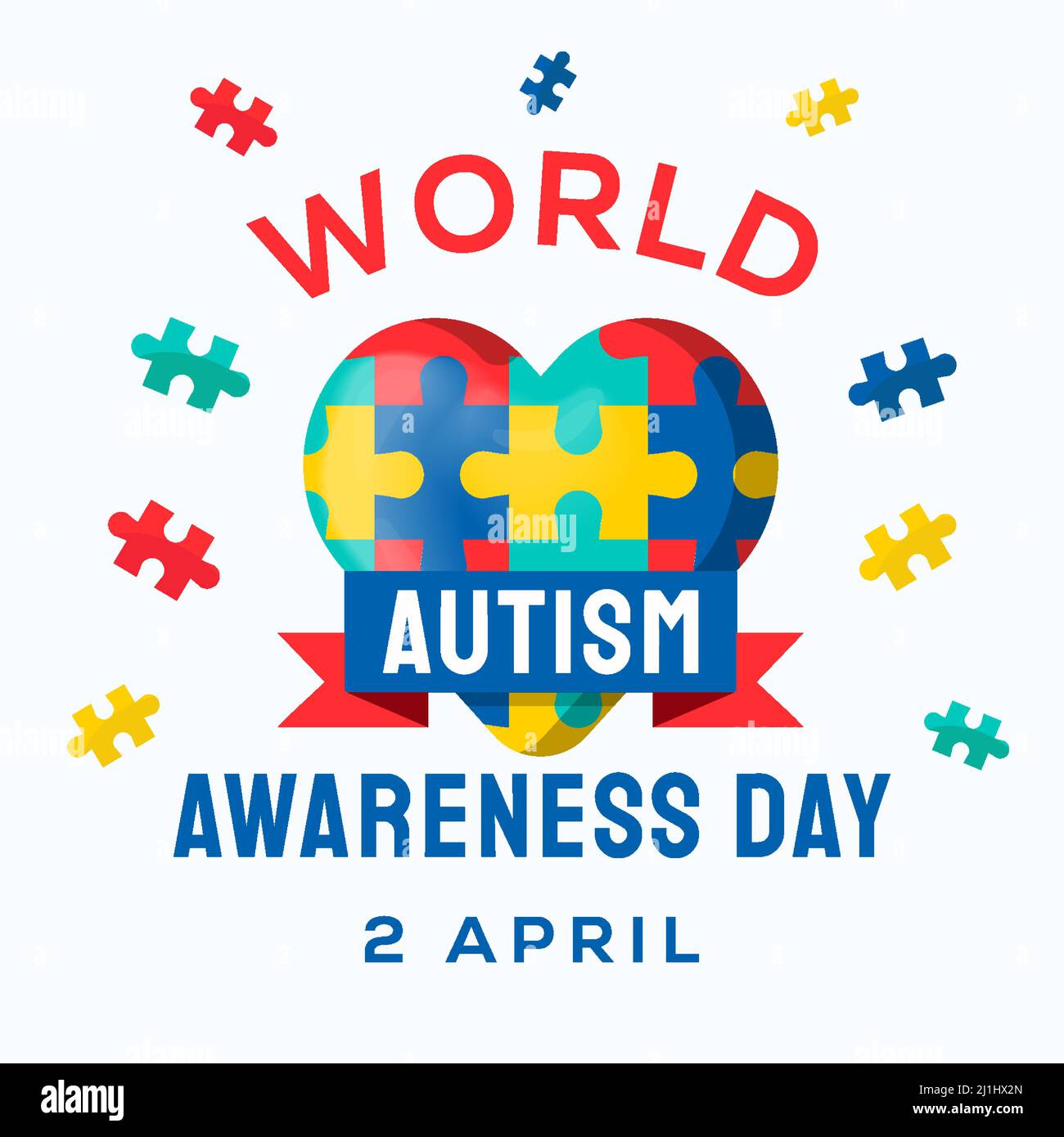 world autism awareness day illustration, with love puzzle pieces Stock Vector