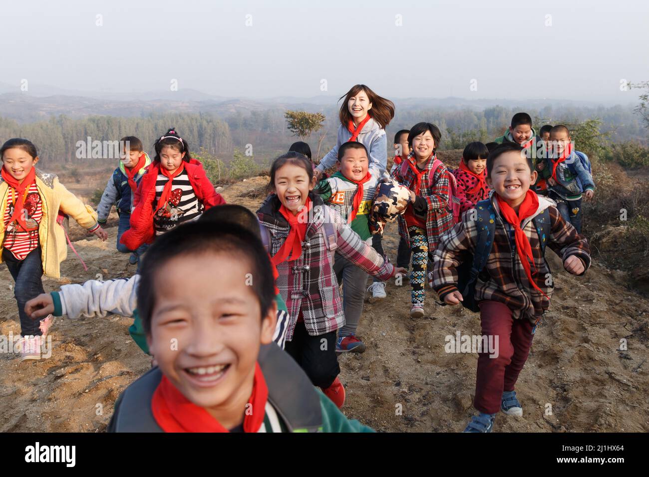 Rural female teachers and students in the open Stock Photo - Alamy