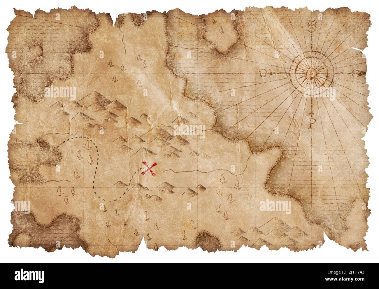 medieval pirates map with hidden treasures mark isolated Stock Photo