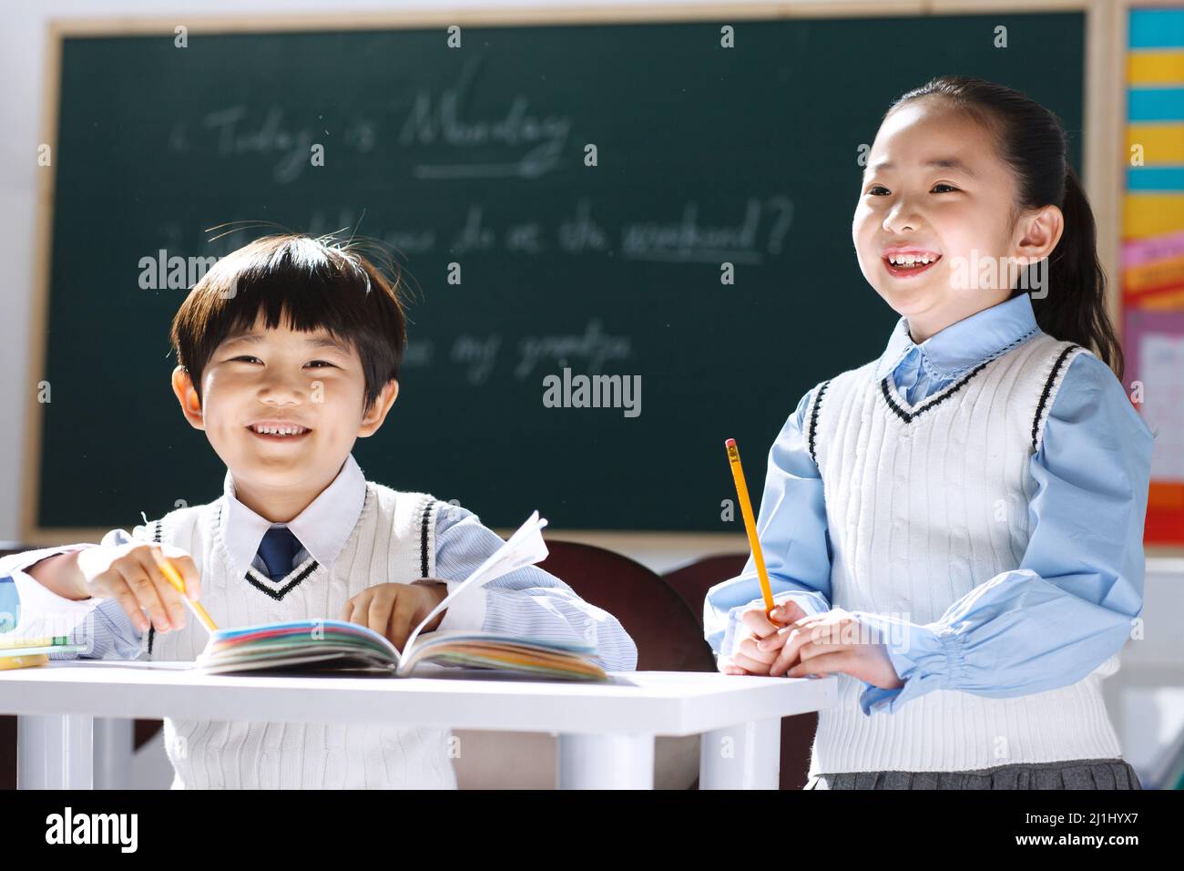 Elementary school students in class Stock Photo