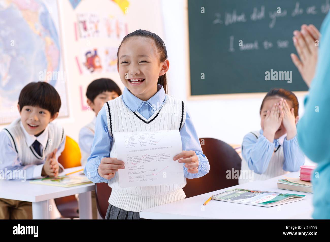 Elementary school students in class Stock Photo - Alamy