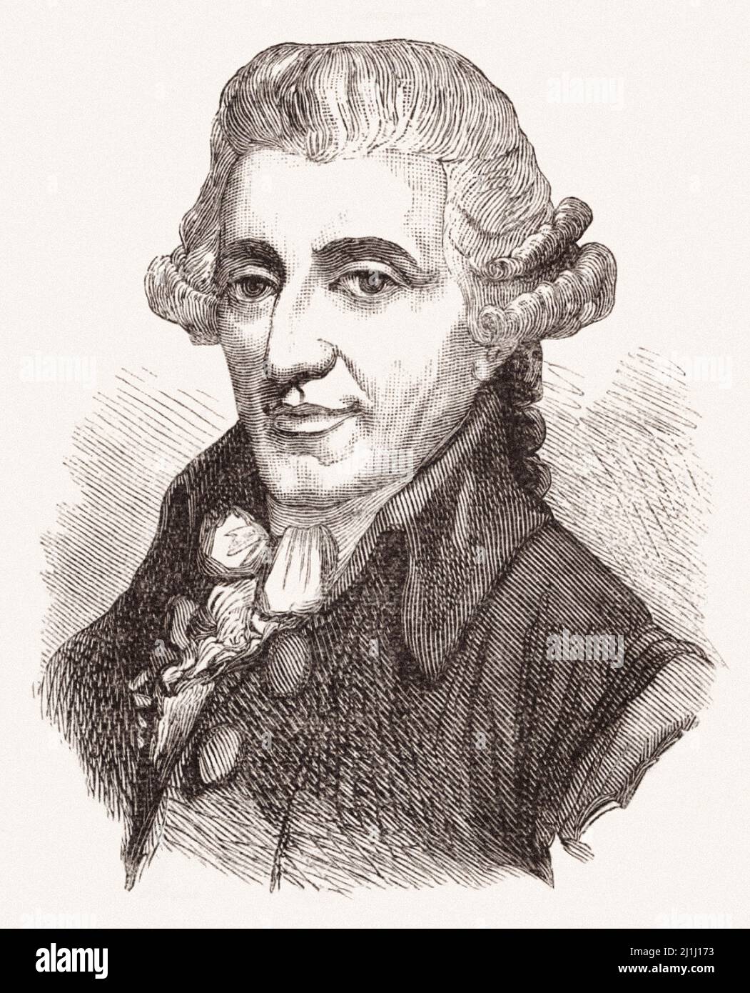 Engraving of Joseph Haydn (1732 – 1809) The Austrian composer, a representative of the Vienna classical school, one of the founders of such musical ge Stock Photo
