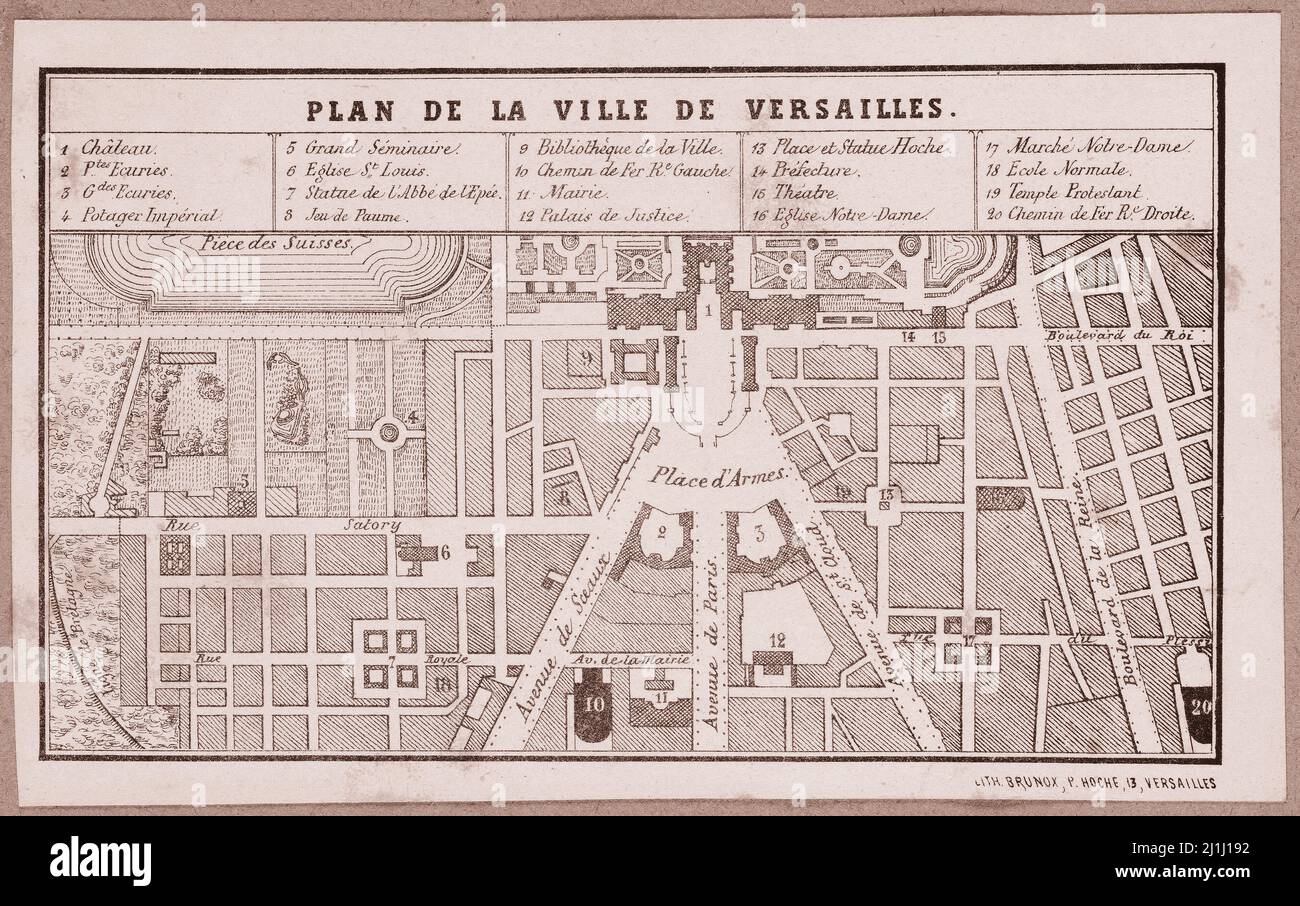 19th-century vintage plan of the town of Versailles. France Stock Photo