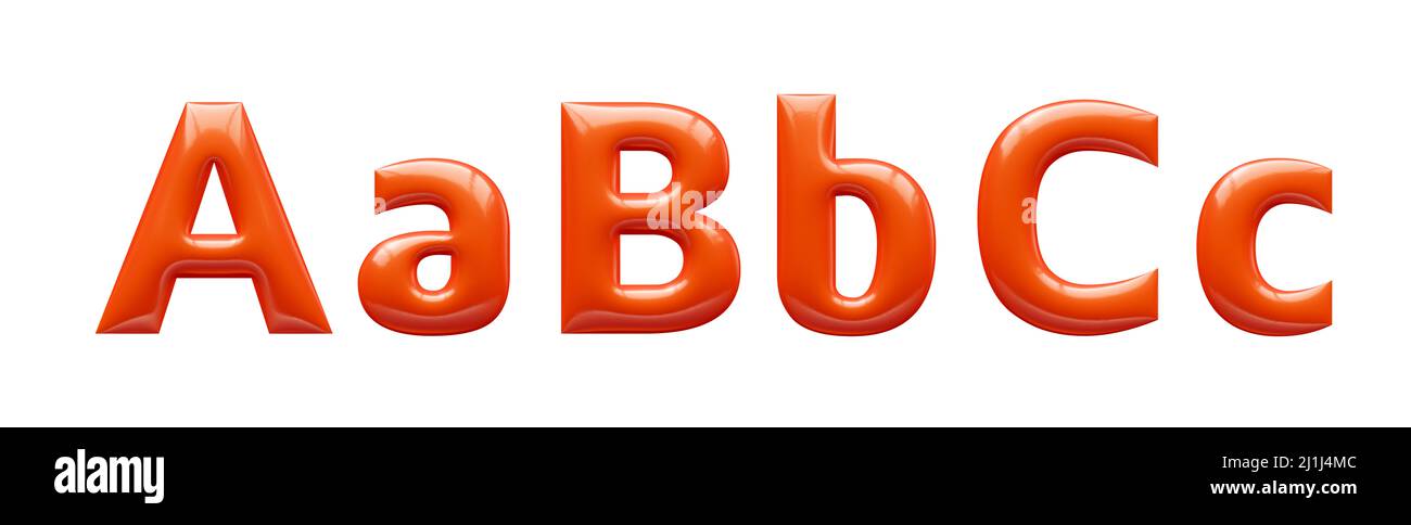 3d alphabet, red plastic letters ABC, uppercase and lowercase font, 3d rendering Stock Photo