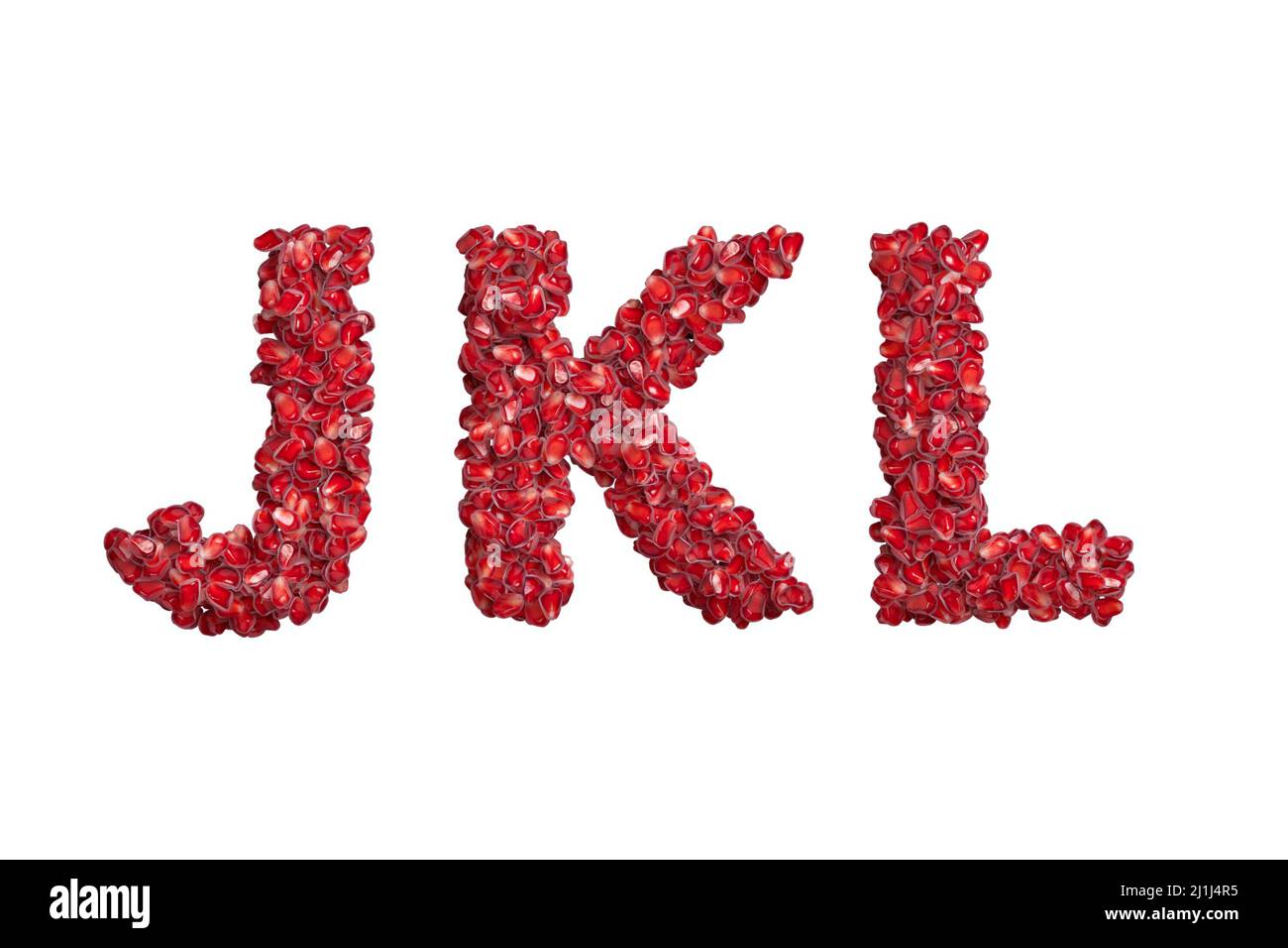 3d alphabet, uppercase letters JKLmade of pomegranate grains, 3d illustration on white background Stock Photo