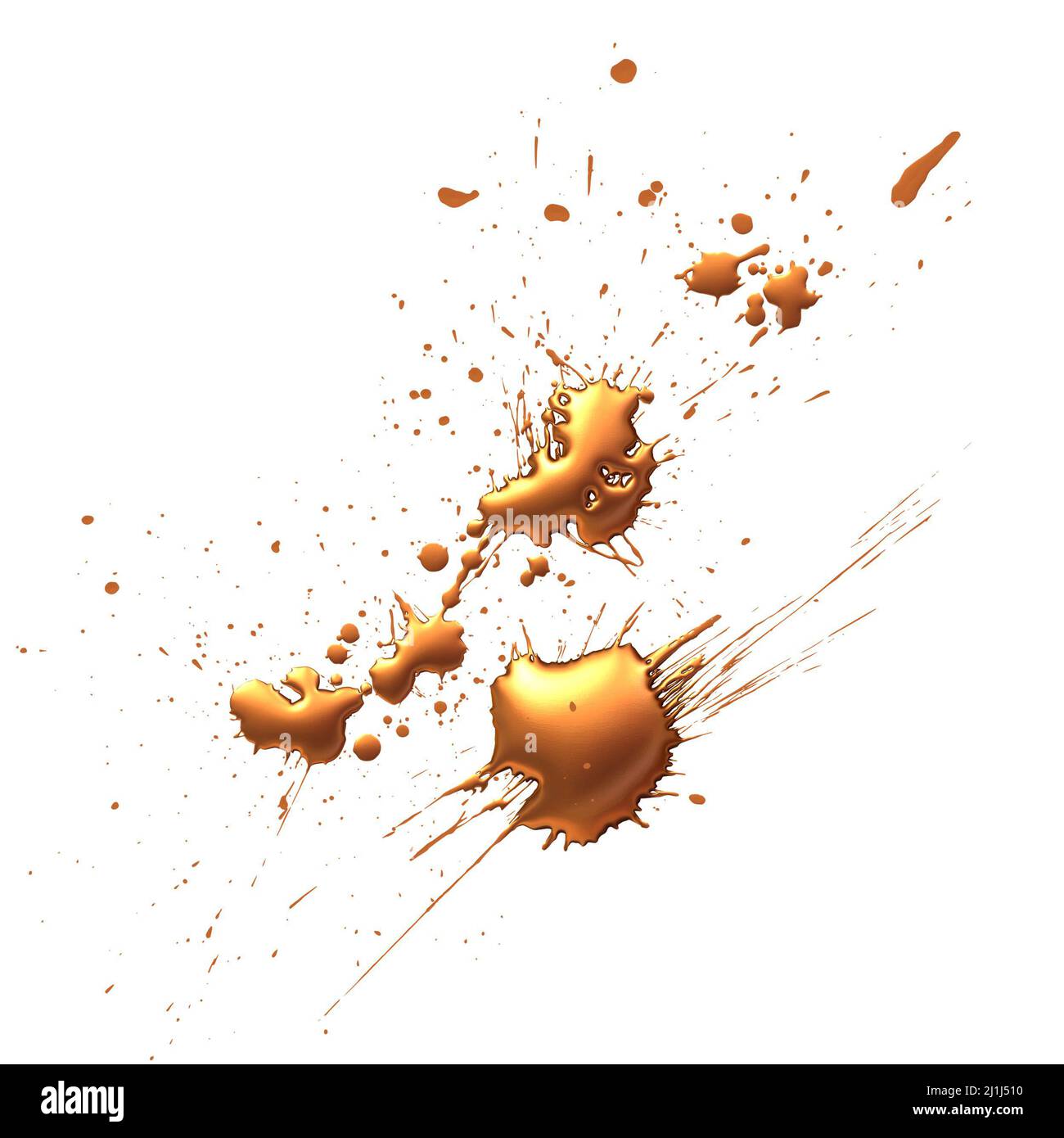 yellow ink splat, liquid gold, 3d illustration on white background Stock Photo