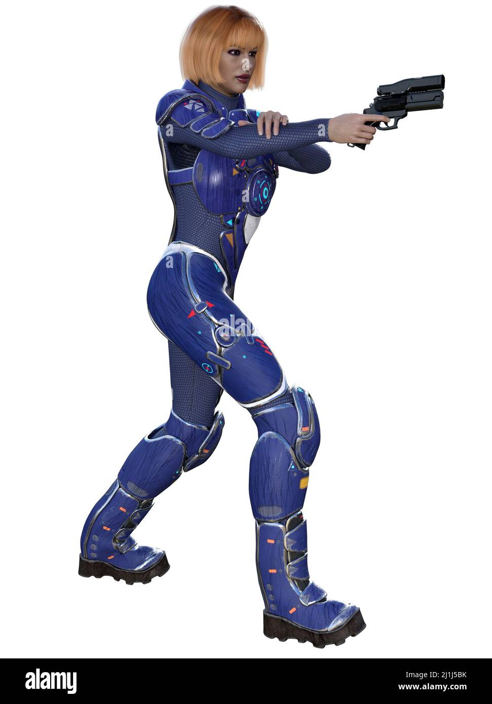 3d rendering of a futuristic soldier armed with guns Stock Photo