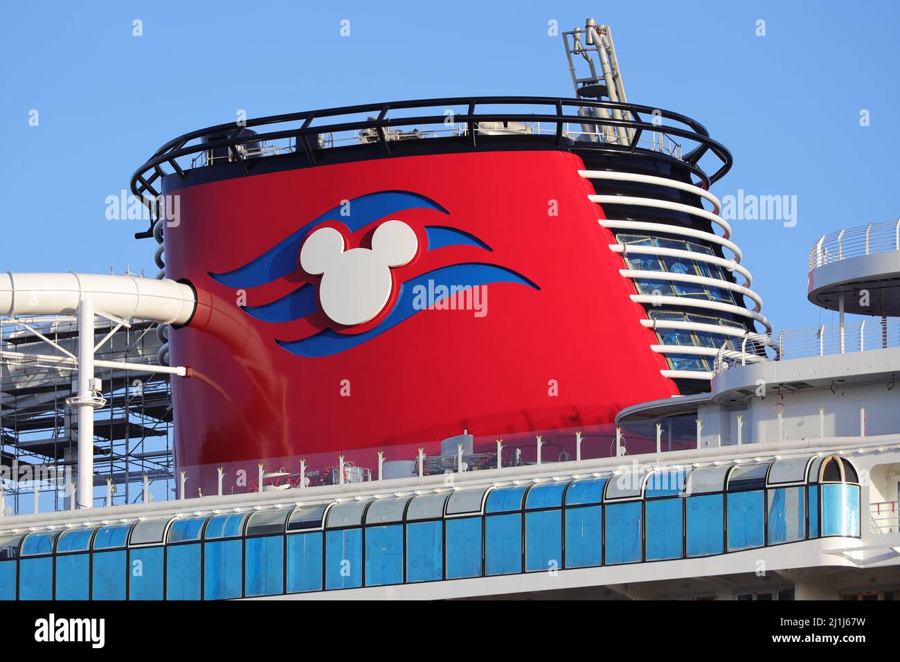 The Disney Wish cruise ship is moored in front of the Meyer shipyard in Papenburg on February 26, 2022. Stock Photo