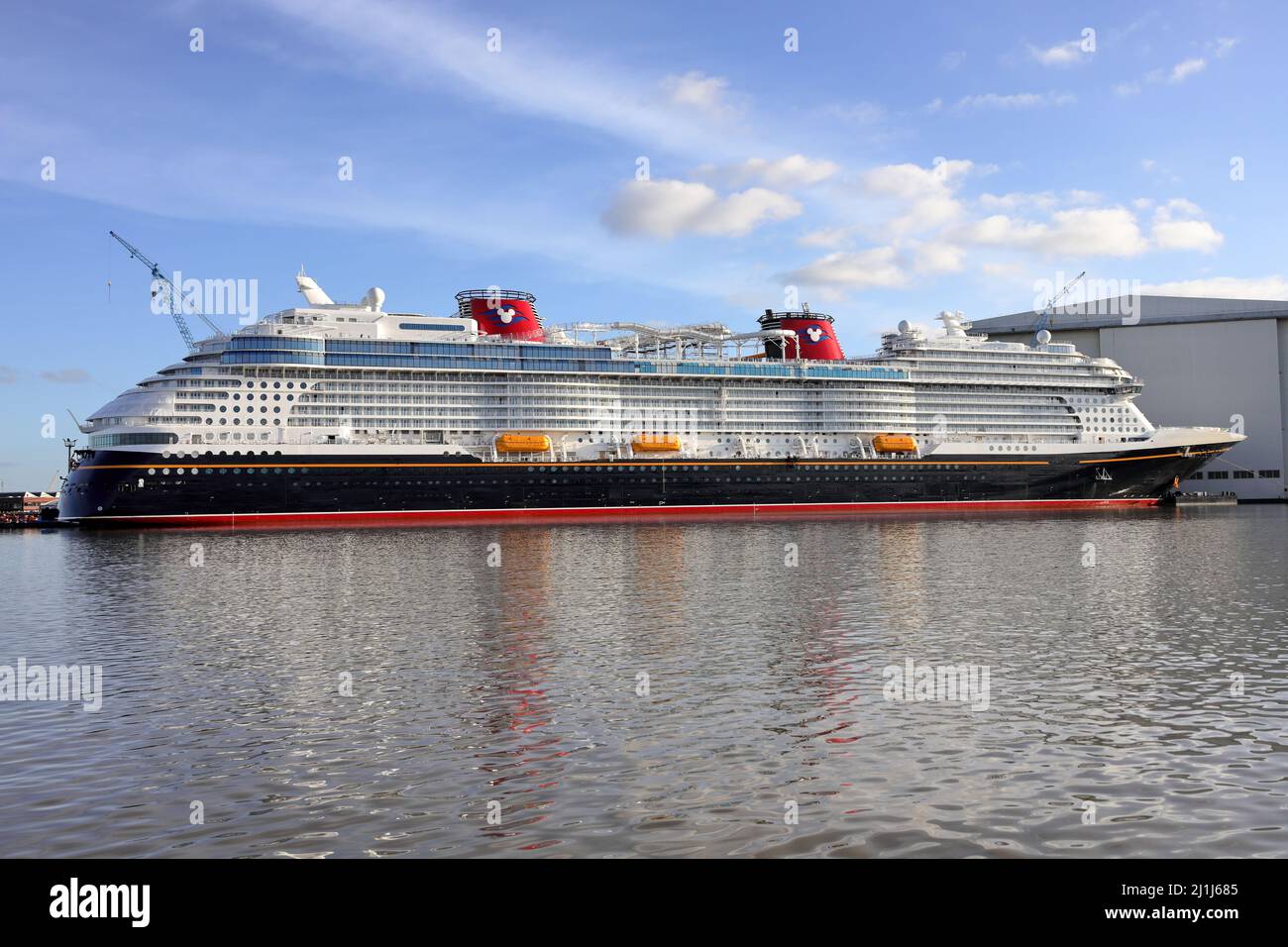 The Disney Wish cruise ship is moored in front of the Meyer shipyard in Papenburg on February 26, 2022. Stock Photo