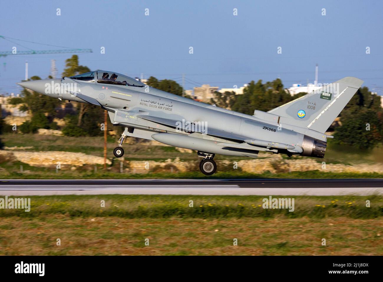Luqa, Malta December 5, 2009: Saudi Arabian Air Force Eurofighter EF-2000 Typhoon F2 transiting through Malta on delivery flight. Stock Photo