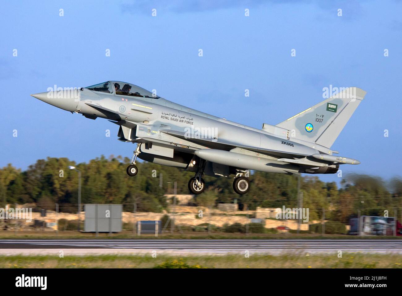 Luqa, Malta December 5, 2009: Saudi Arabian Air Force Eurofighter EF-2000 Typhoon F2 transiting through Malta on delivery flight. Stock Photo