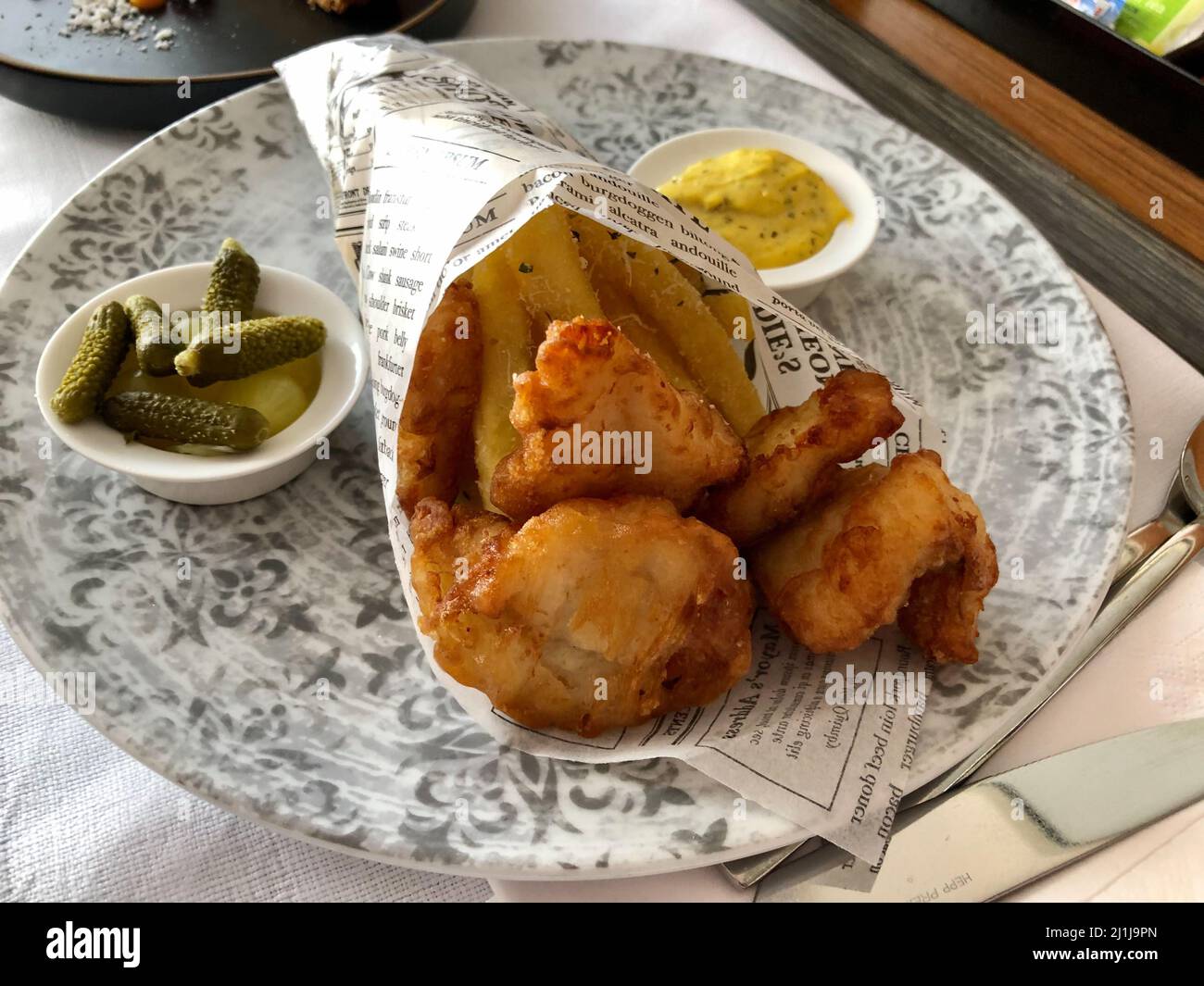 Fish and chips on a plate Stock Photo