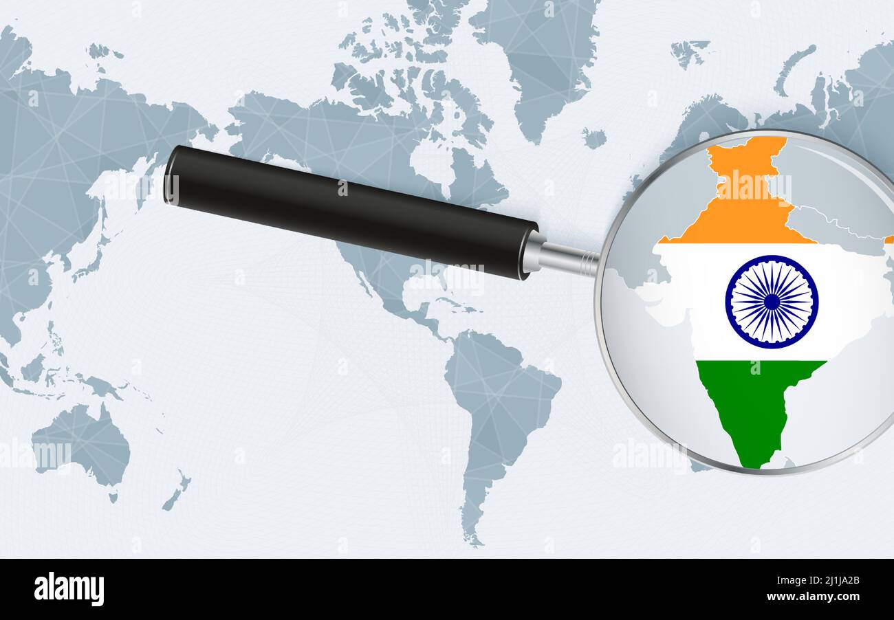 India And America Map Enlarged Map Of India On America Centered World Map. Magnified Map And Flag  Of India. Vector Template Stock Vector Image & Art - Alamy
